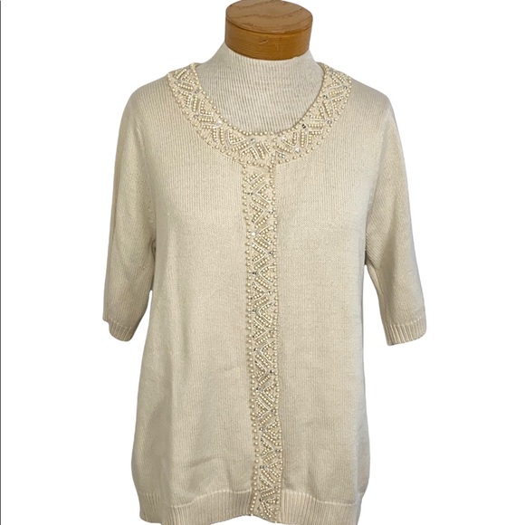 Isaac Mizrahi Sweater Shorts Sleeve with Sequins Med - Picture 2 of 9